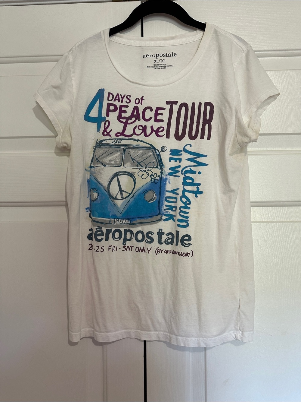 Aeropostale White Graphic Tee with Blue and Purple Print